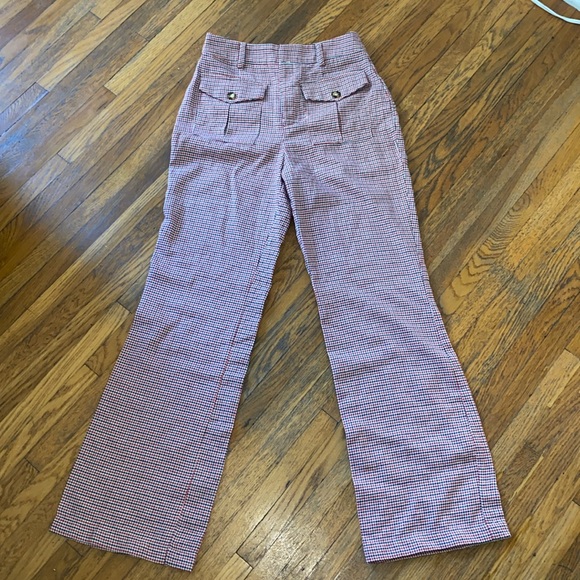 Forever21 red plaid flare pants - Picture 1 of 4